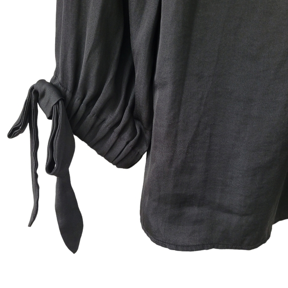 𝅺LOFT Long Sleeve Blouse Black Keyhole Faux Tie Oversized Loose Suit Blouse XS - Picture 3 of 7